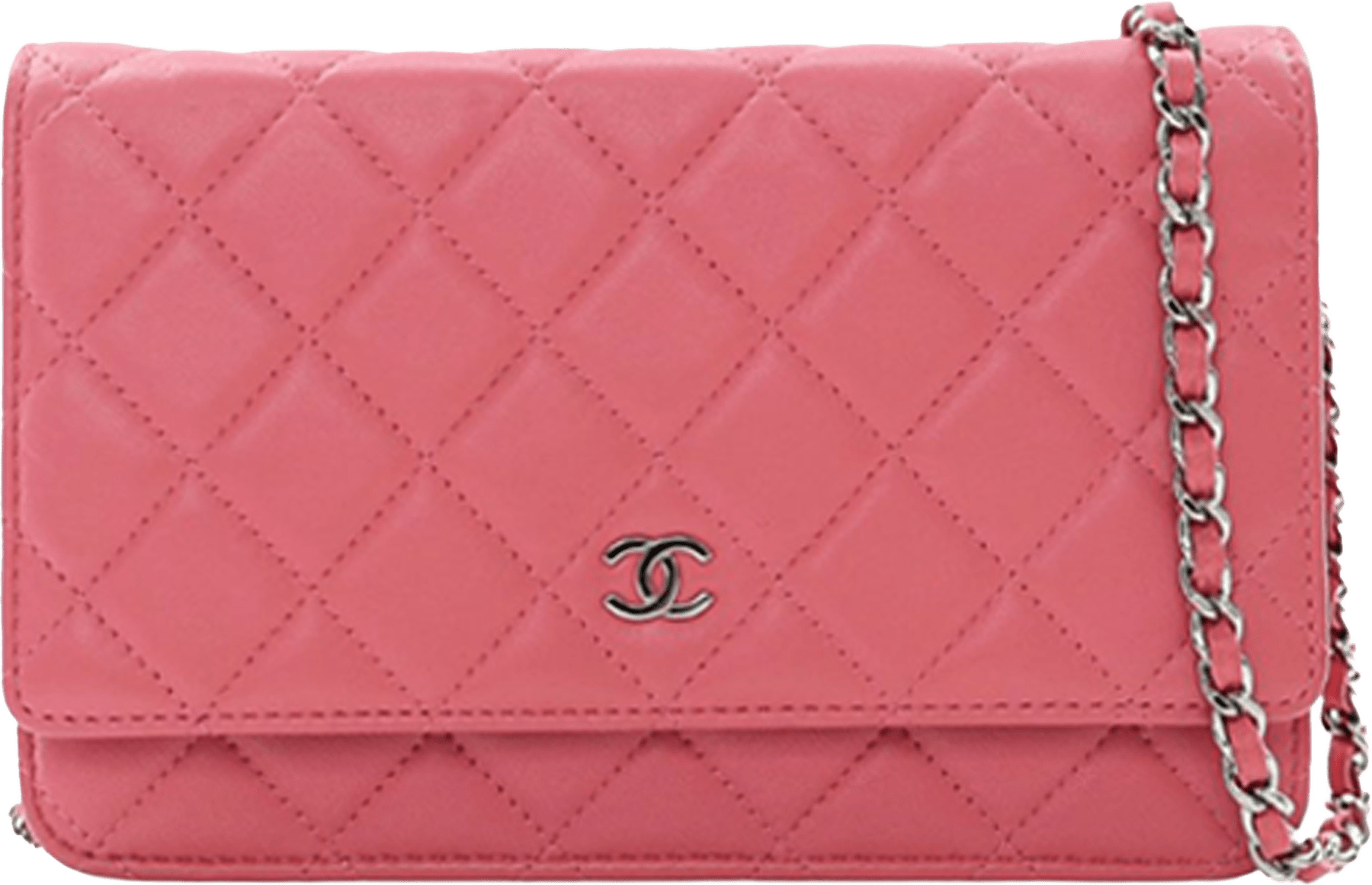Chanel Classic Lambskin Wallet On Chain, från Luxclusif, i färgen dark pink.