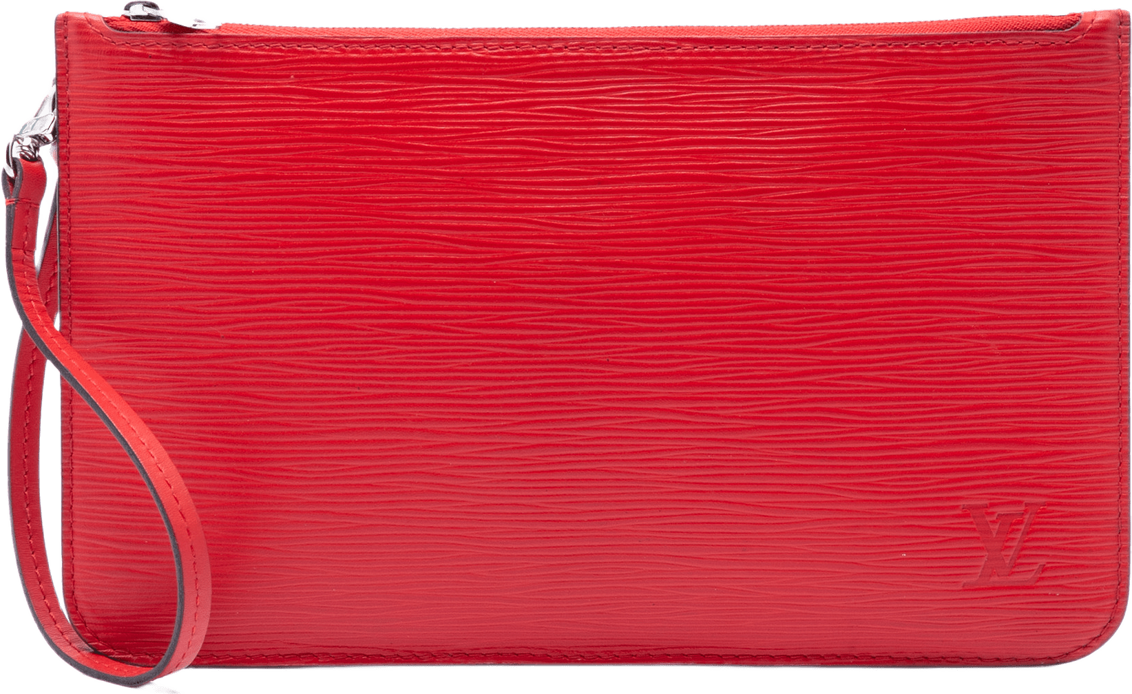 Louis Vuitton Epi Neverfull Pouch, från Luxclusif, i färgen red.