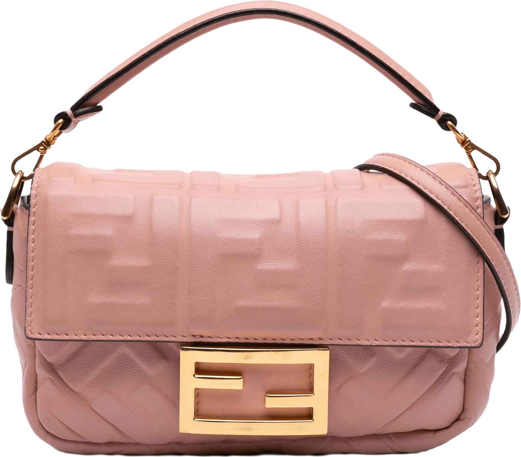 Fendi Mini Zucca Embossed Leather Baguette Satchel, från Luxclusif, i färgen light pink.