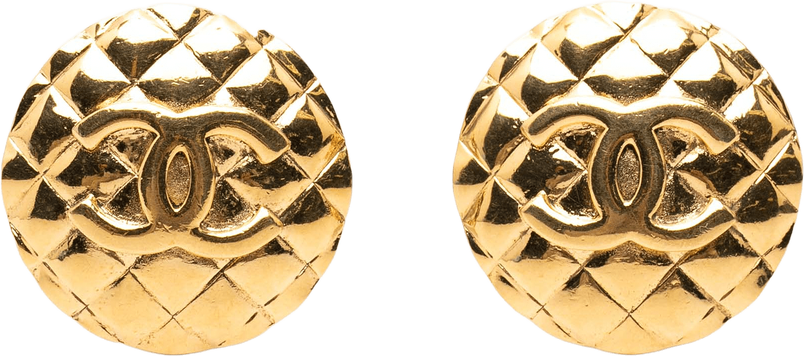 Chanel Cc Gold Plated Quilted Round Clip-on Earrings, från Luxclusif, i färgen gold.