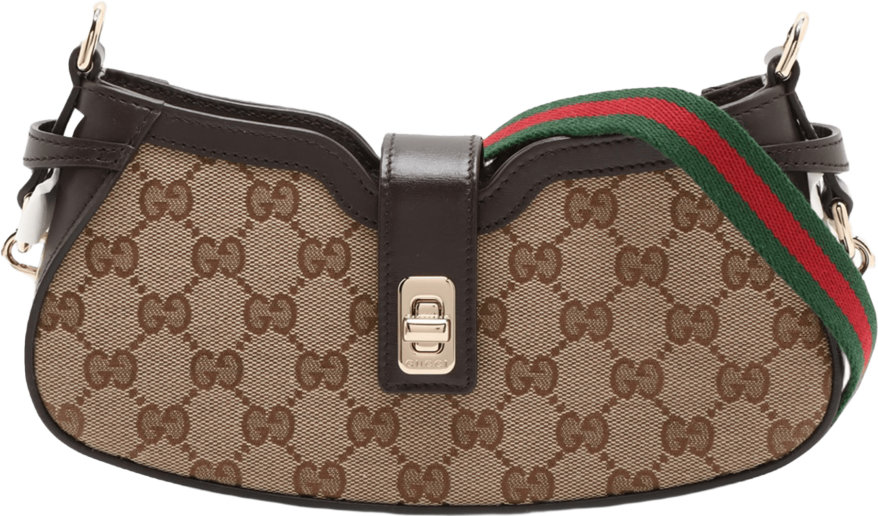 Gucci Mini Gg Canvas Web Moon Side Shoulder Bag, från Luxclusif, i färgen beige.