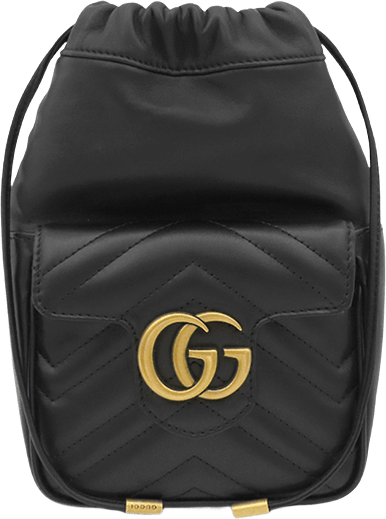 Gucci Mini Gg Marmont Matelasse Calfskin Front Pocket Bucket Bag, från Luxclusif, i färgen svart.
