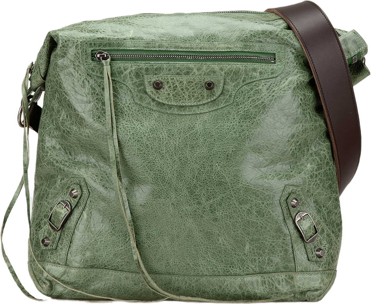 Balenciaga Lambskin Motocross Classic Day Messenger Bag, från Luxclusif, i färgen green.