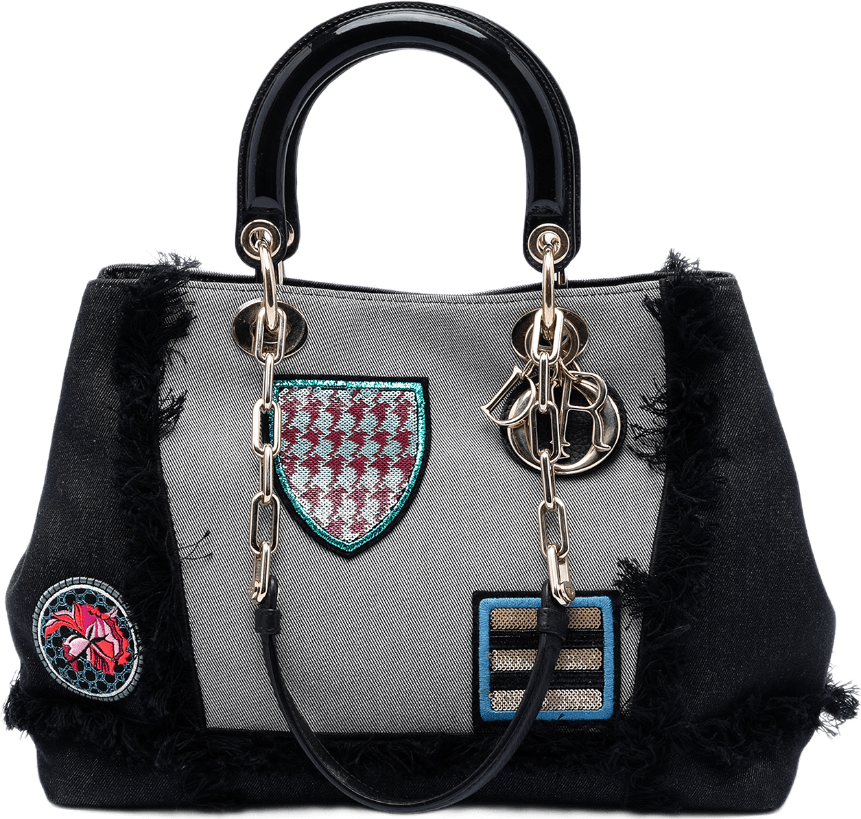 Dior Denim Patch D Light Satchel, från Luxclusif, i färgen svart.