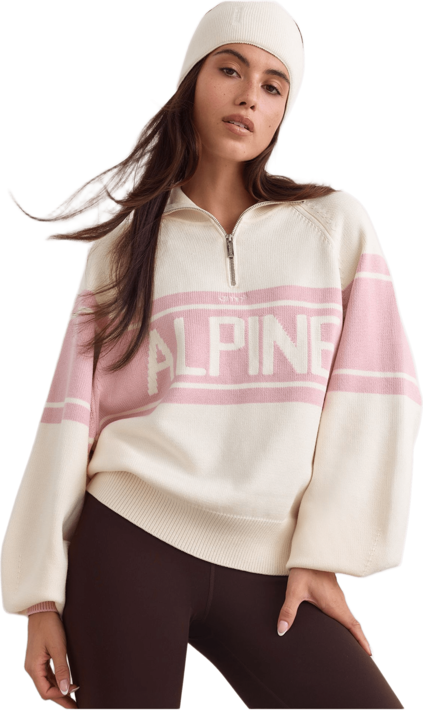 Alpine Knitted Half Zip, från aim'n, i färgen pink frost.