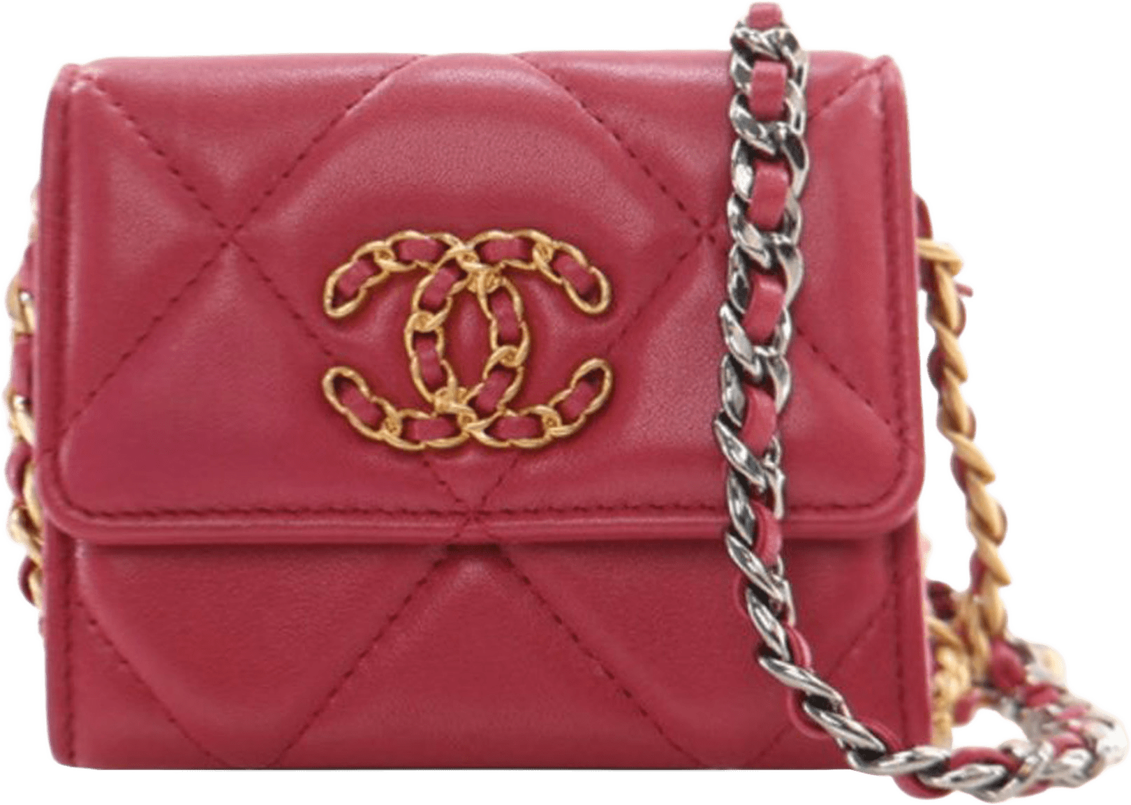 Chanel Quilted Lambskin Chanel 19 Card Holder On Chain, från Luxclusif, i färgen red.