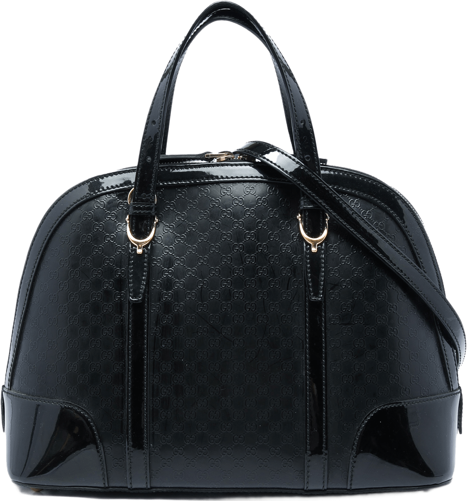 Gucci Small Microguccissima Patent Nice Satchel, från Luxclusif, i färgen svart.
