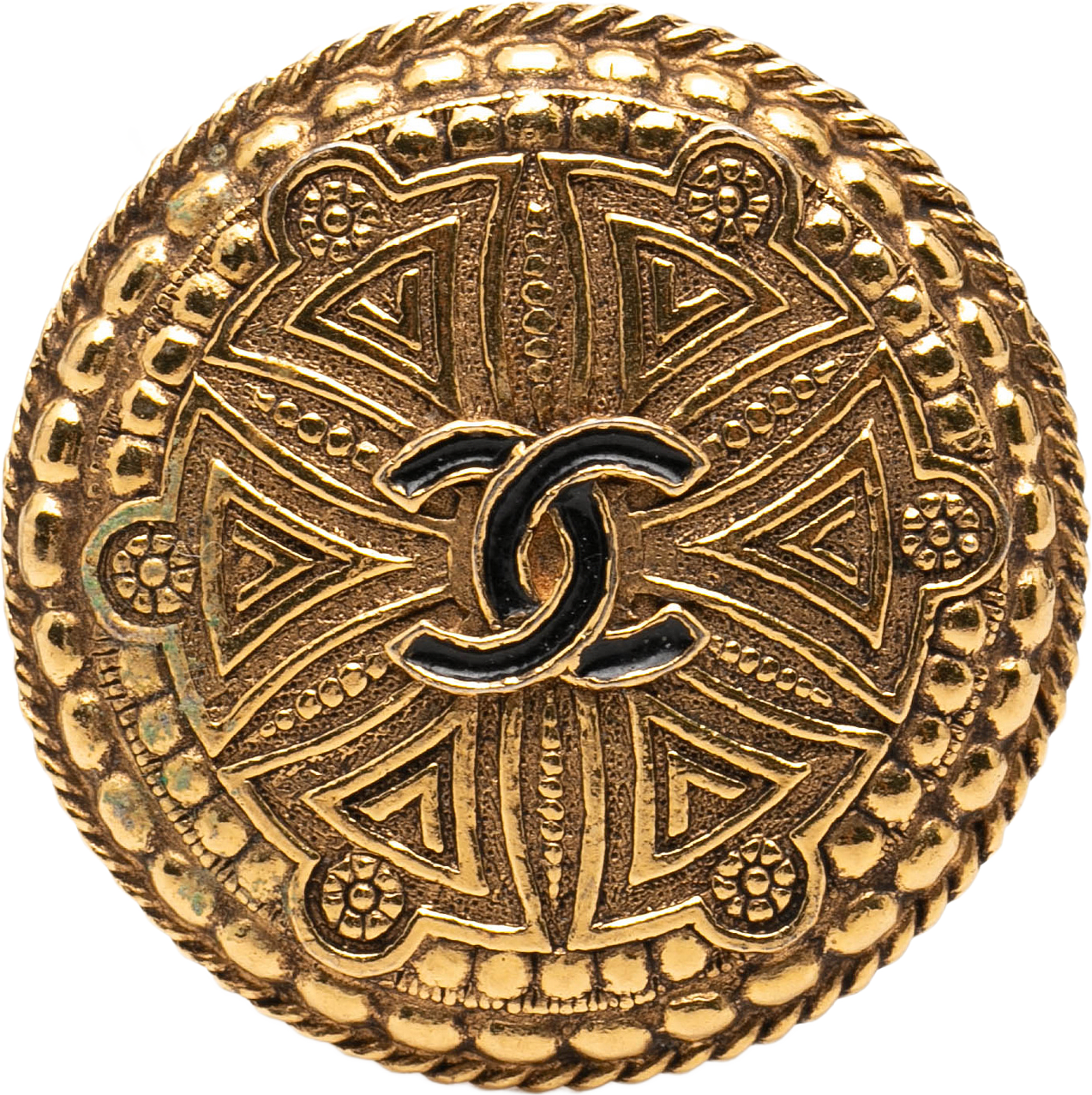 Chanel Cc Gold Plated Round Brooch, från Luxclusif, i färgen guld.
