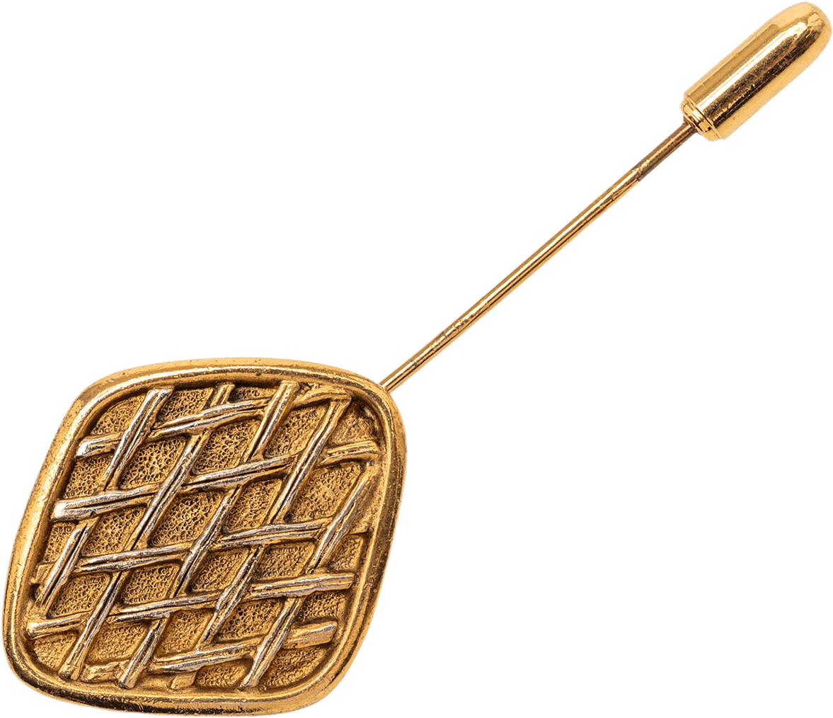 Chanel Gold Plated Lattice Diamond Pin Brooch, från Luxclusif, i färgen gold.