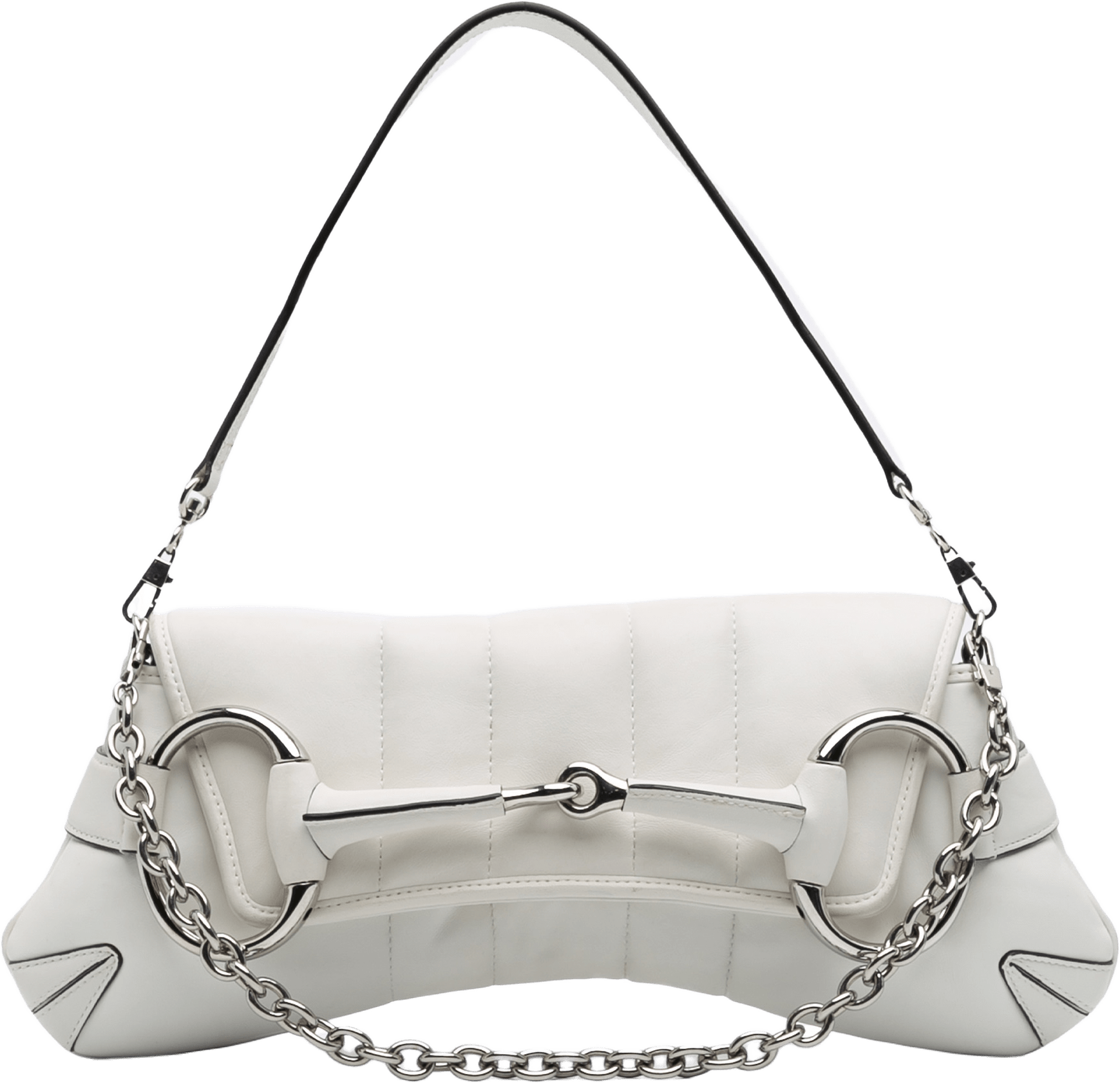 Gucci Small Leather Horsebit Chain Satchel, från Luxclusif, i färgen white.