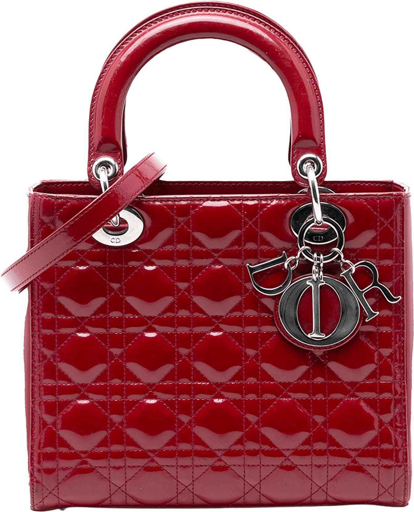 Dior Medium Patent Cannage Lady Dior, från Luxclusif, i färgen dark red.