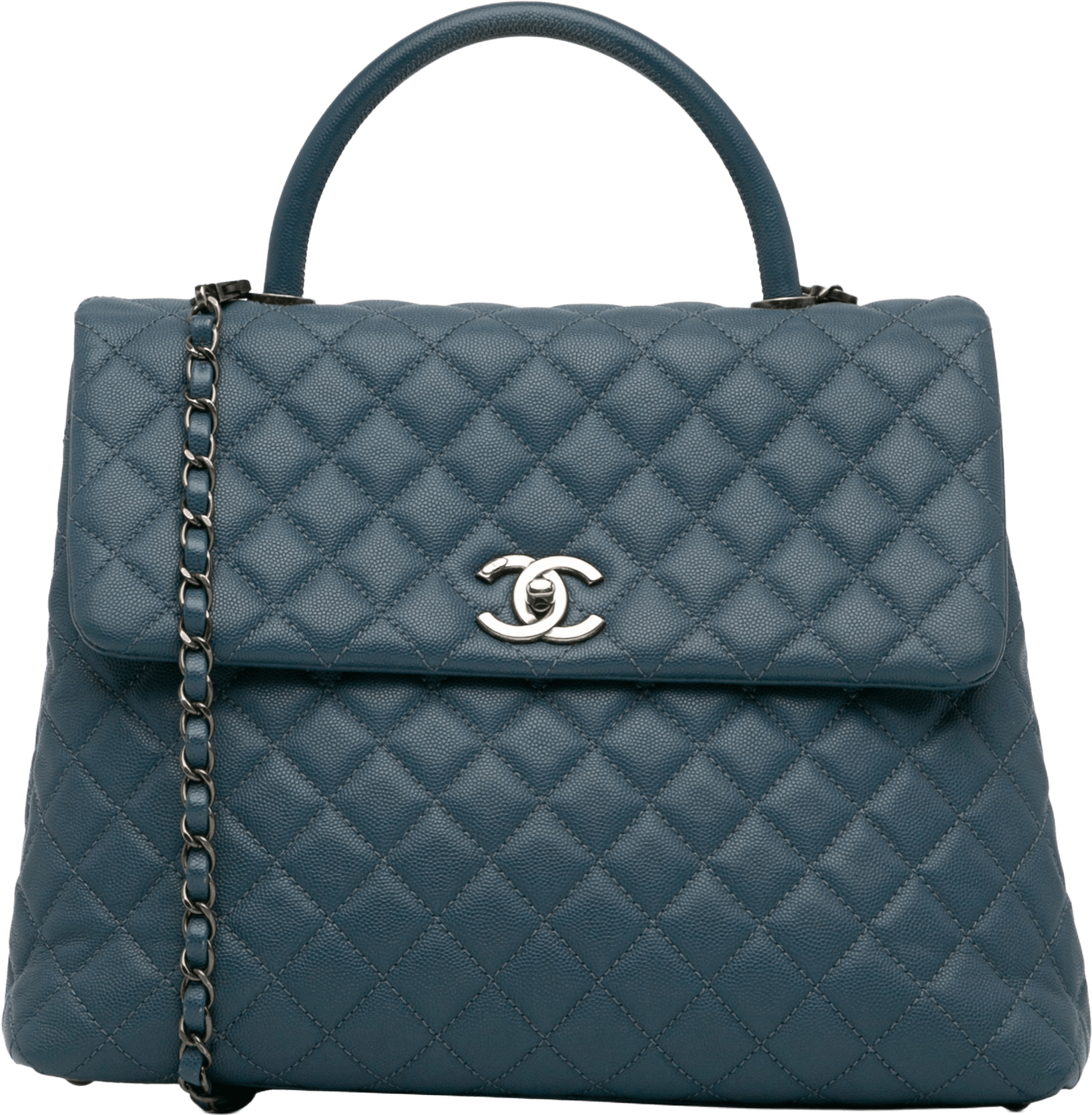 Chanel Large Caviar Coco Top Handle Bag, från Luxclusif, i färgen navy.
