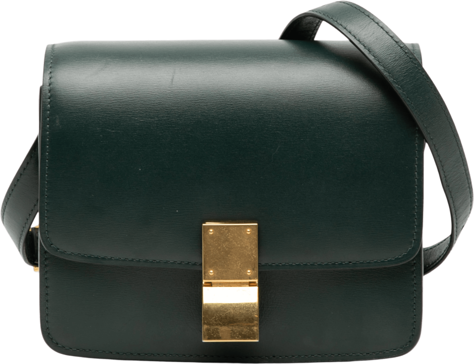 Celine Small Calfskin Classic Box, från Luxclusif, i färgen dark green.