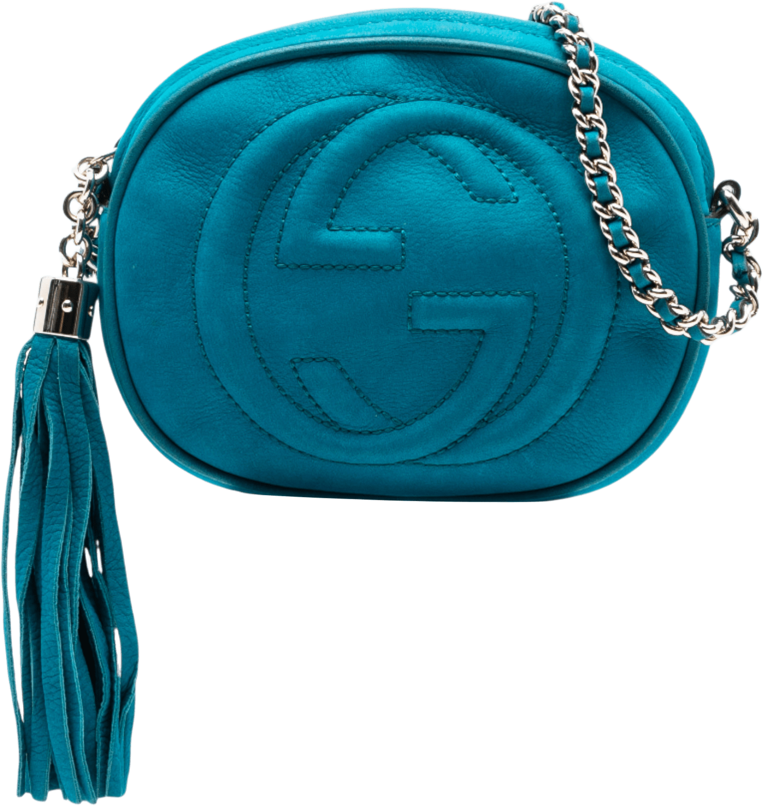 Gucci Mini Pebbled Calfskin Soho Chain Crossbody, från Luxclusif, i färgen blue.