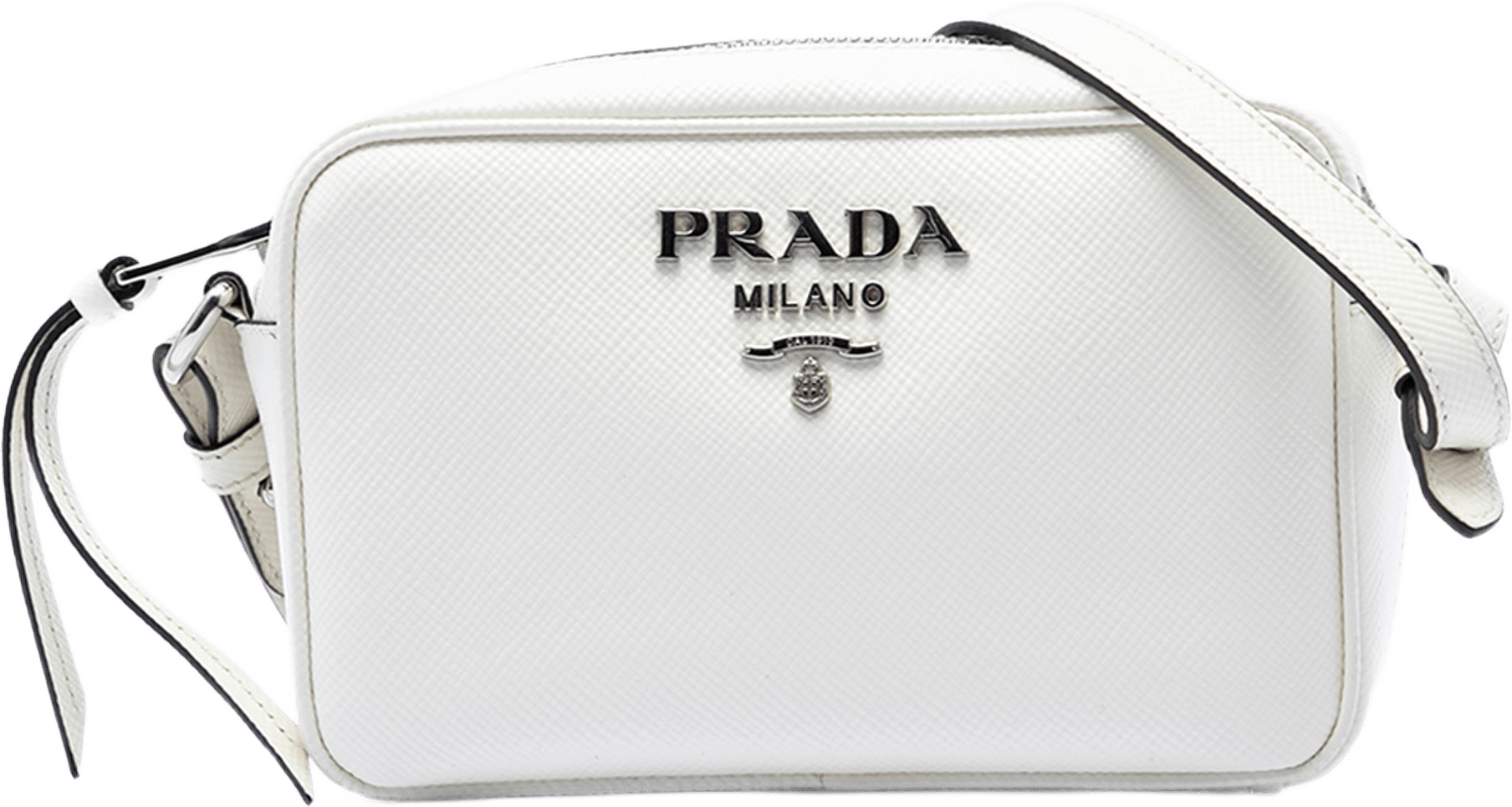 Prada Saffiano Lux Camera Bag, från Luxclusif, i färgen vit.