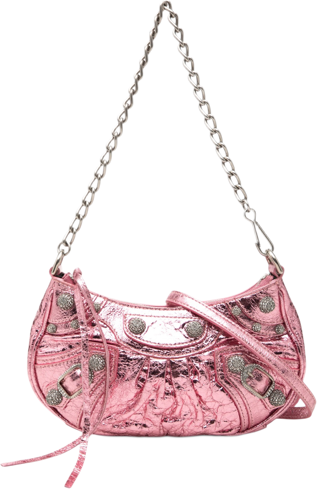 Balenciaga Mini Metallic Lambskin Motocross Le Cagole, från Luxclusif, i färgen rosa.