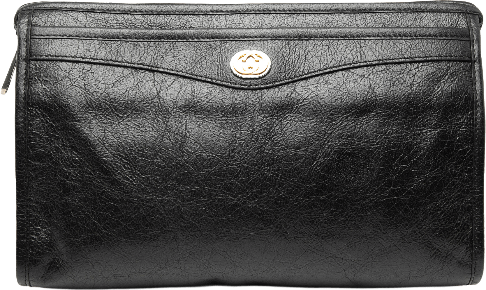 Gucci Crinkled Calfskin Interlocking G Morpheus Clutch, från Luxclusif, i färgen black.