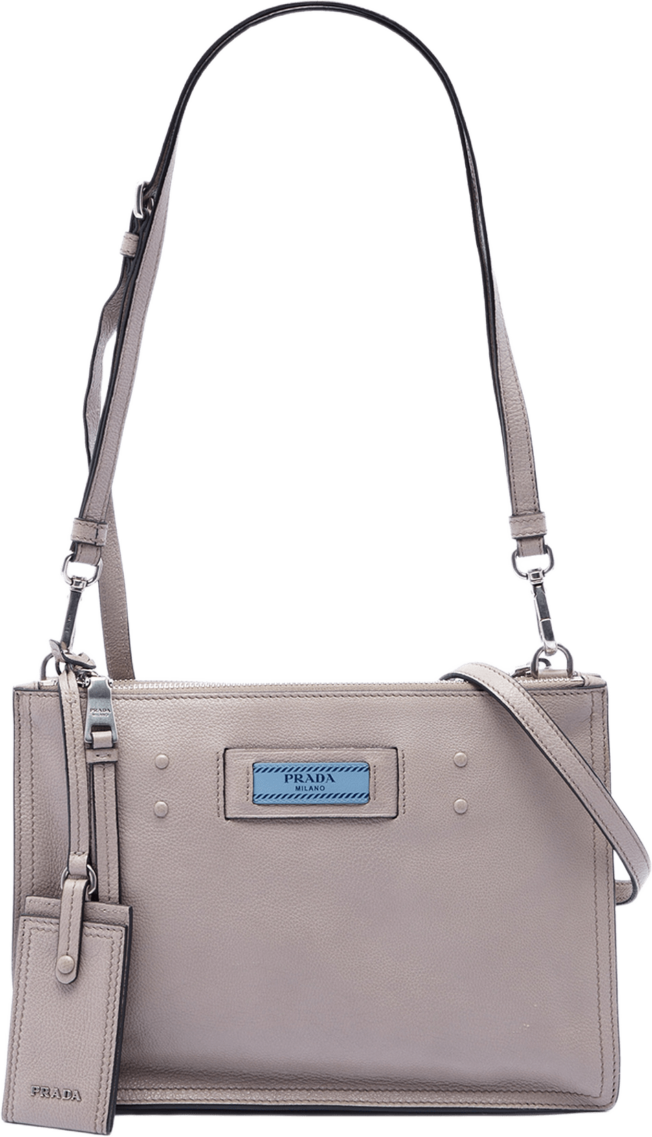 Prada Glace Calf Etiquette Satchel, från Luxclusif, i färgen gray.