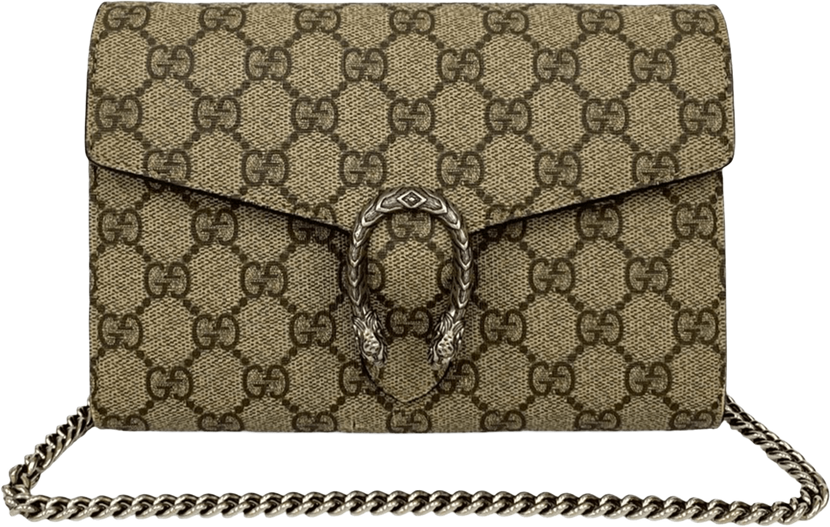 Gucci Gg Supreme Dionysus Wallet On Chain, från Luxclusif, i färgen beige.