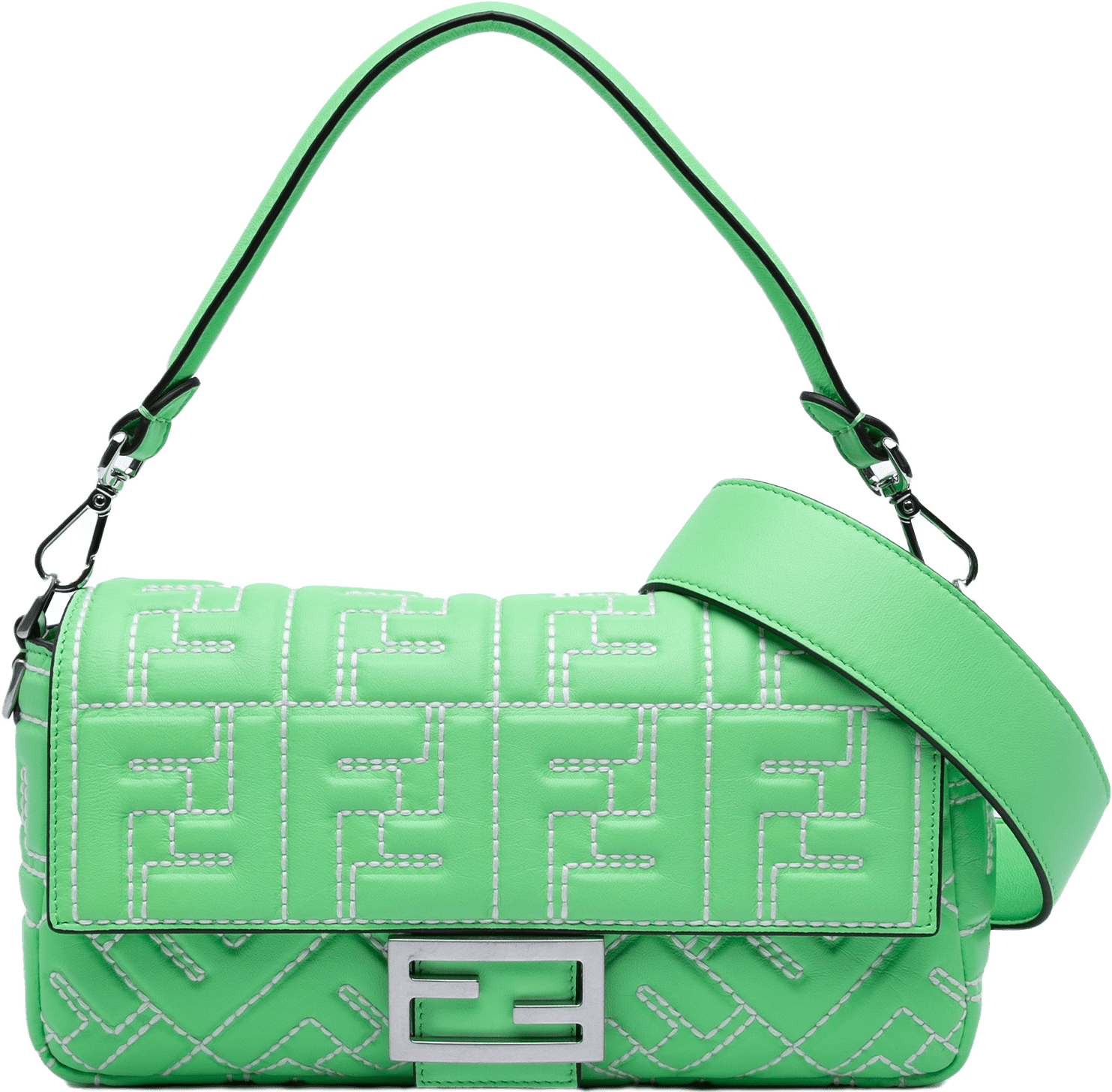 Fendi Zucca Embossed Stitched Leather Baguette Satchel, från Luxclusif, i färgen light green.