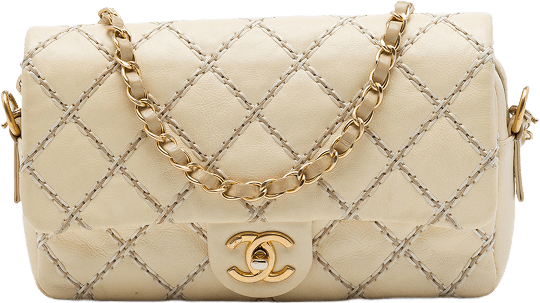 Chanel Cc Quilted Calfskin Wild Stitch Flap, från Luxclusif, i färgen beige.