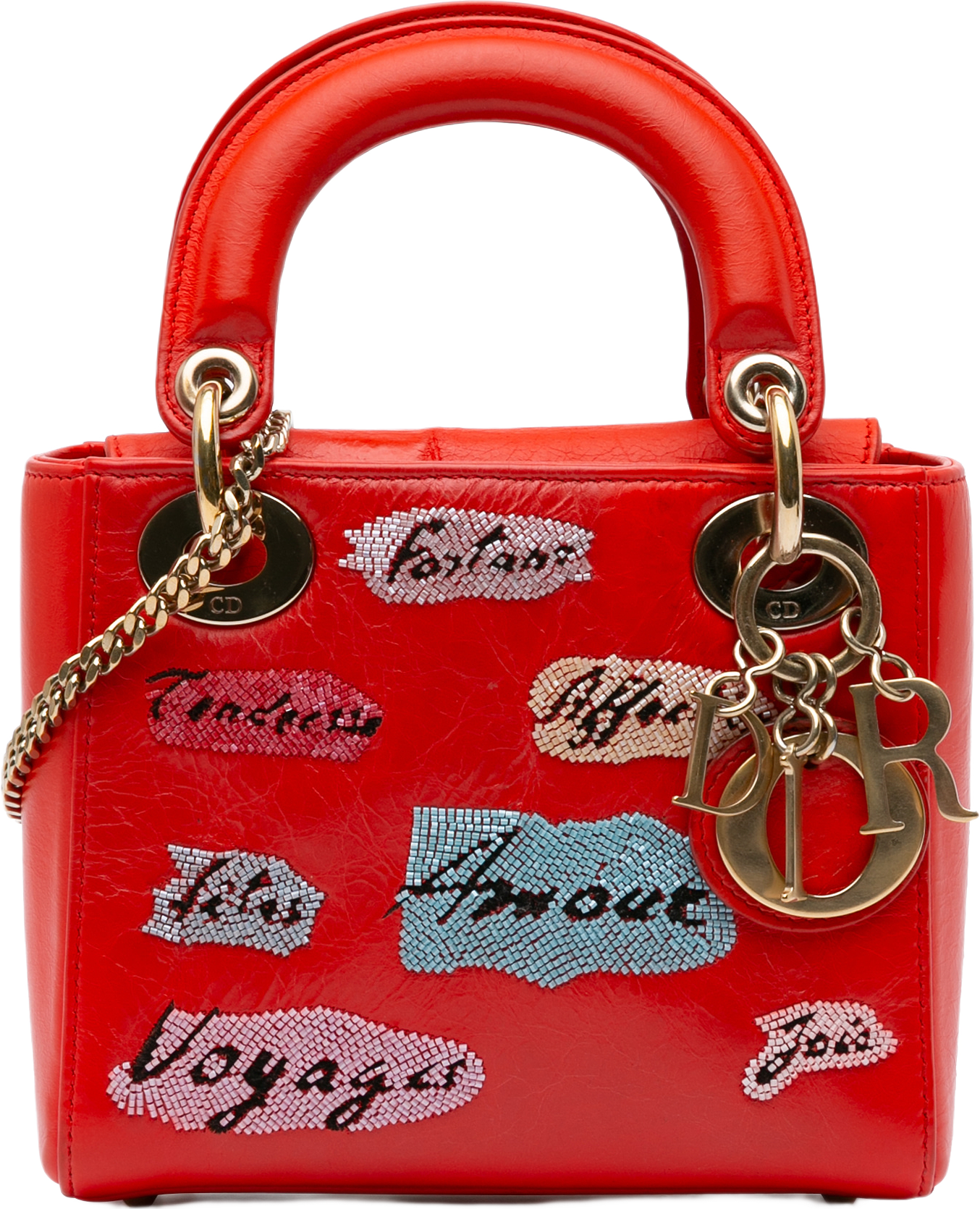 Dior Mini Calfskin Sequin Embellished Lady Dior, från Luxclusif, i färgen red.