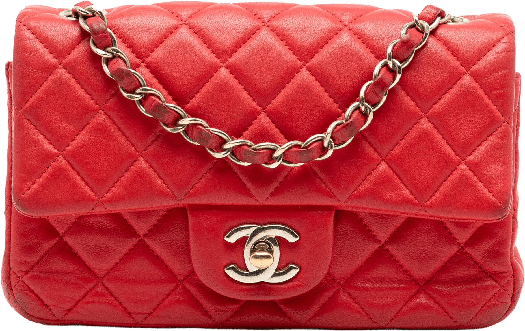 Chanel Mini Rectangular Classic Lambskin Single Flap, från Luxclusif, i färgen red.