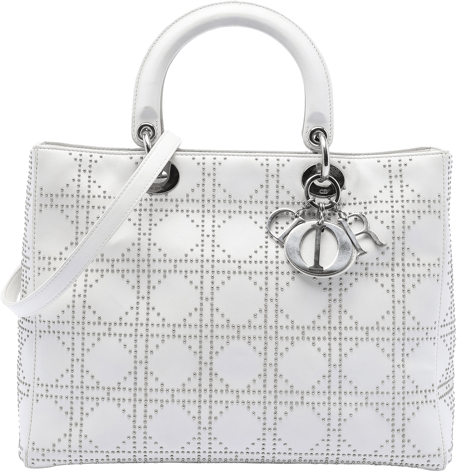 Dior Large Calfskin Cannage Studded Lady Dior, från Luxclusif, i färgen white.
