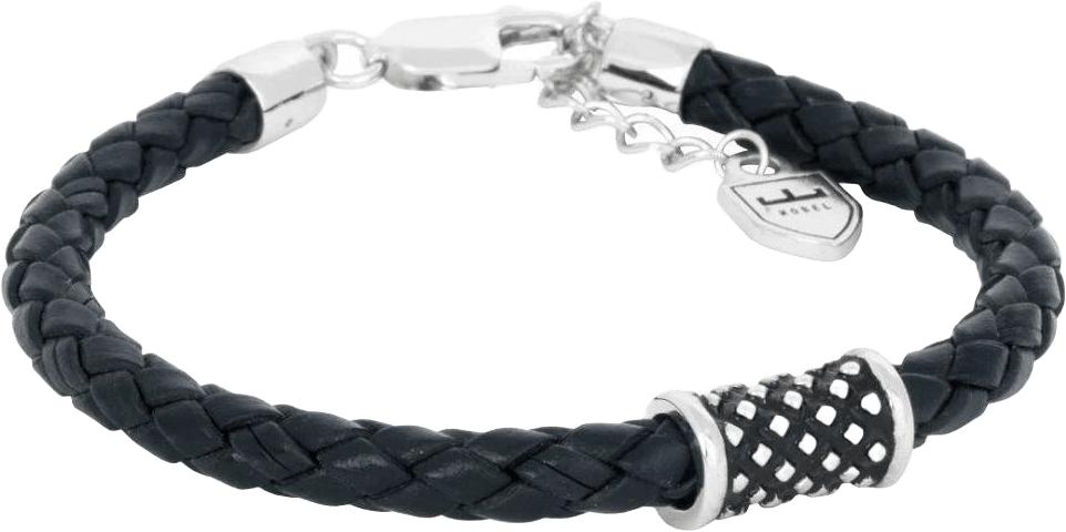 Silver/läderarmband | Oxiderad Silverhylsa | Nobel By Billgren, från by BILLGREN, i färgen svart & silver.