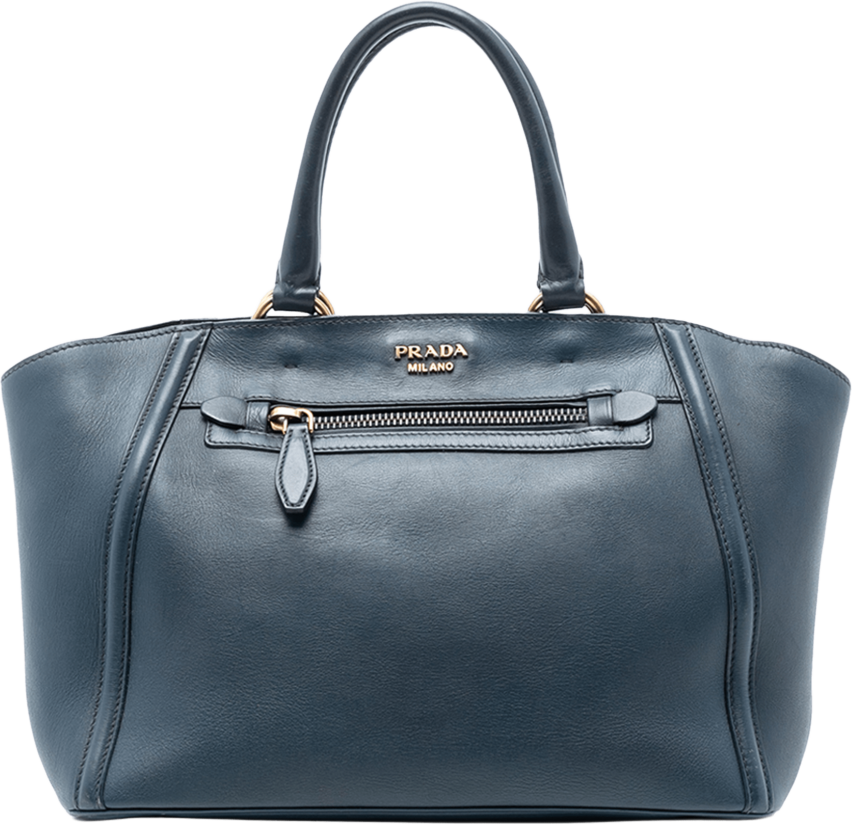 Prada Large Visone City Calf Double Handle Shopping Tote, från Luxclusif, i färgen navy.