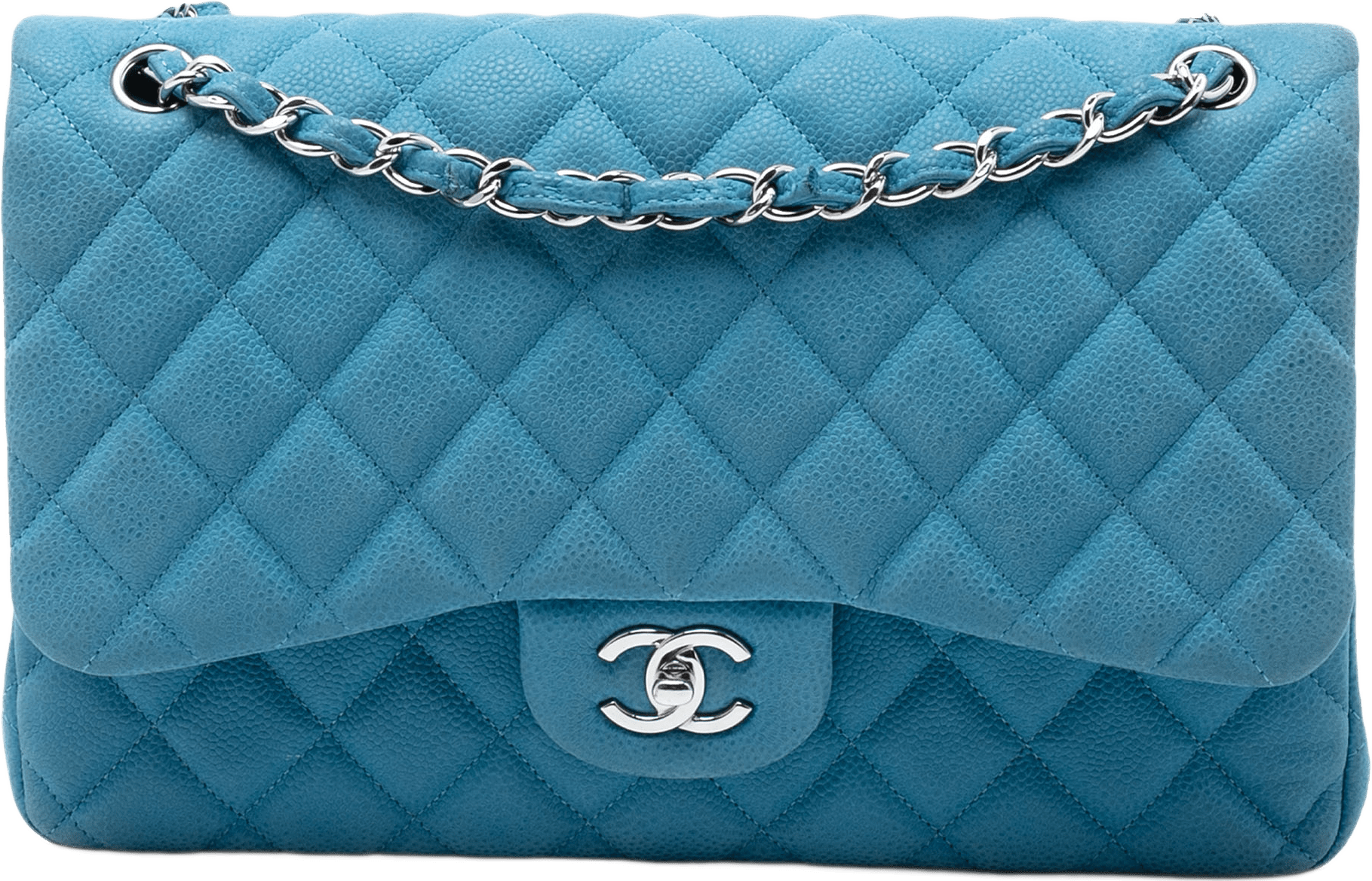 Chanel Jumbo Classic Caviar Double Flap, från Luxclusif, i färgen blå.