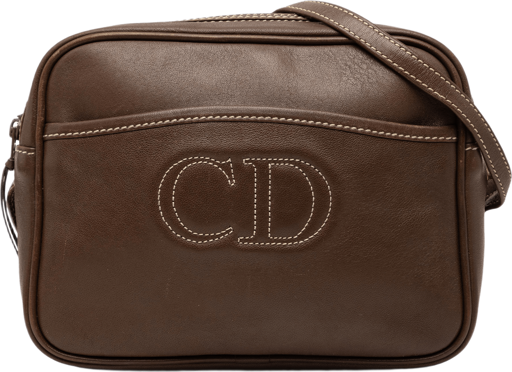 Dior Leather Stitched Cd Logo Camera Bag, från Luxclusif, i färgen dark brown.