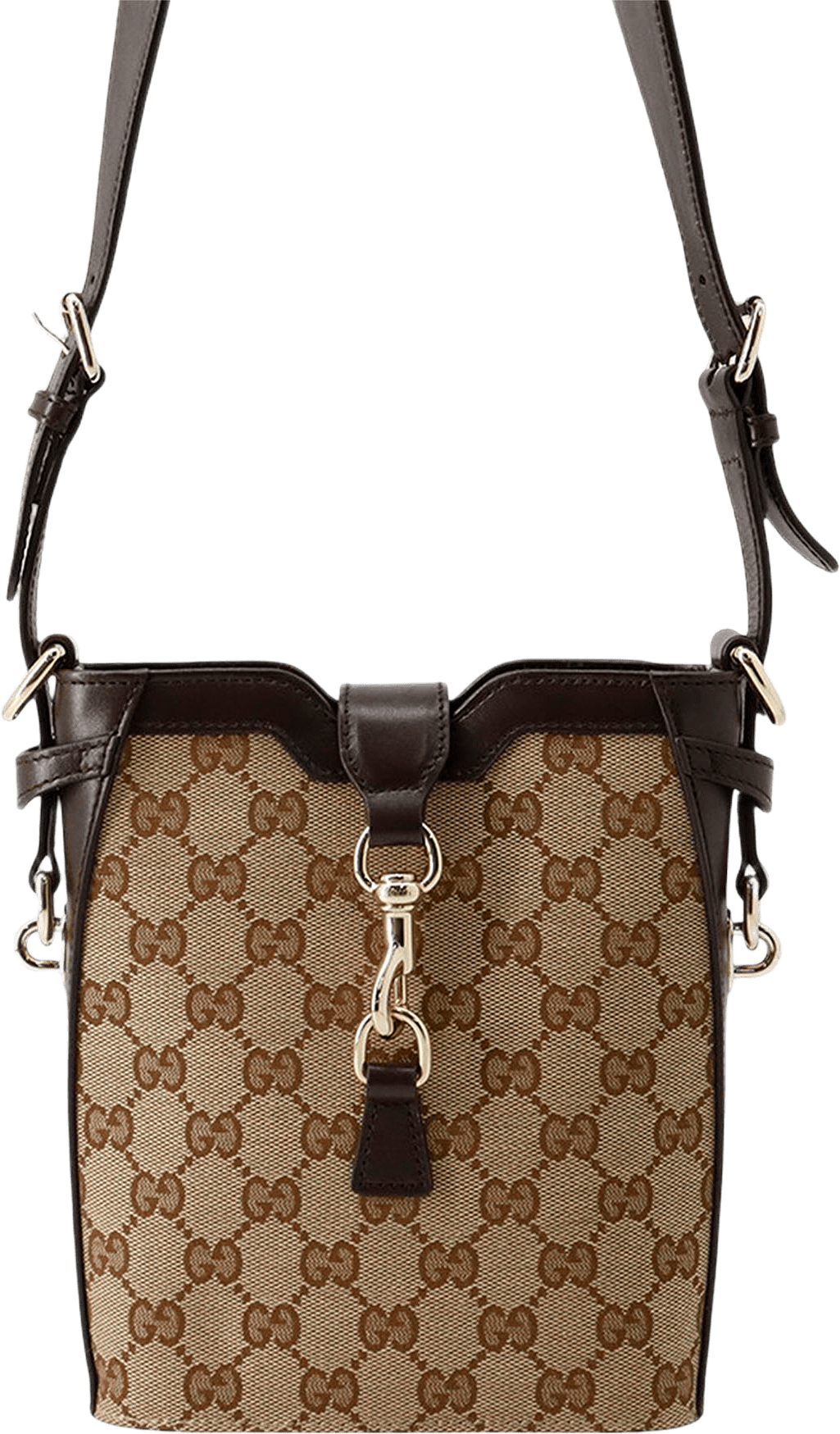 Gucci Mini Gg Canvas Web Bucket Bag, från Luxclusif, i färgen beige.