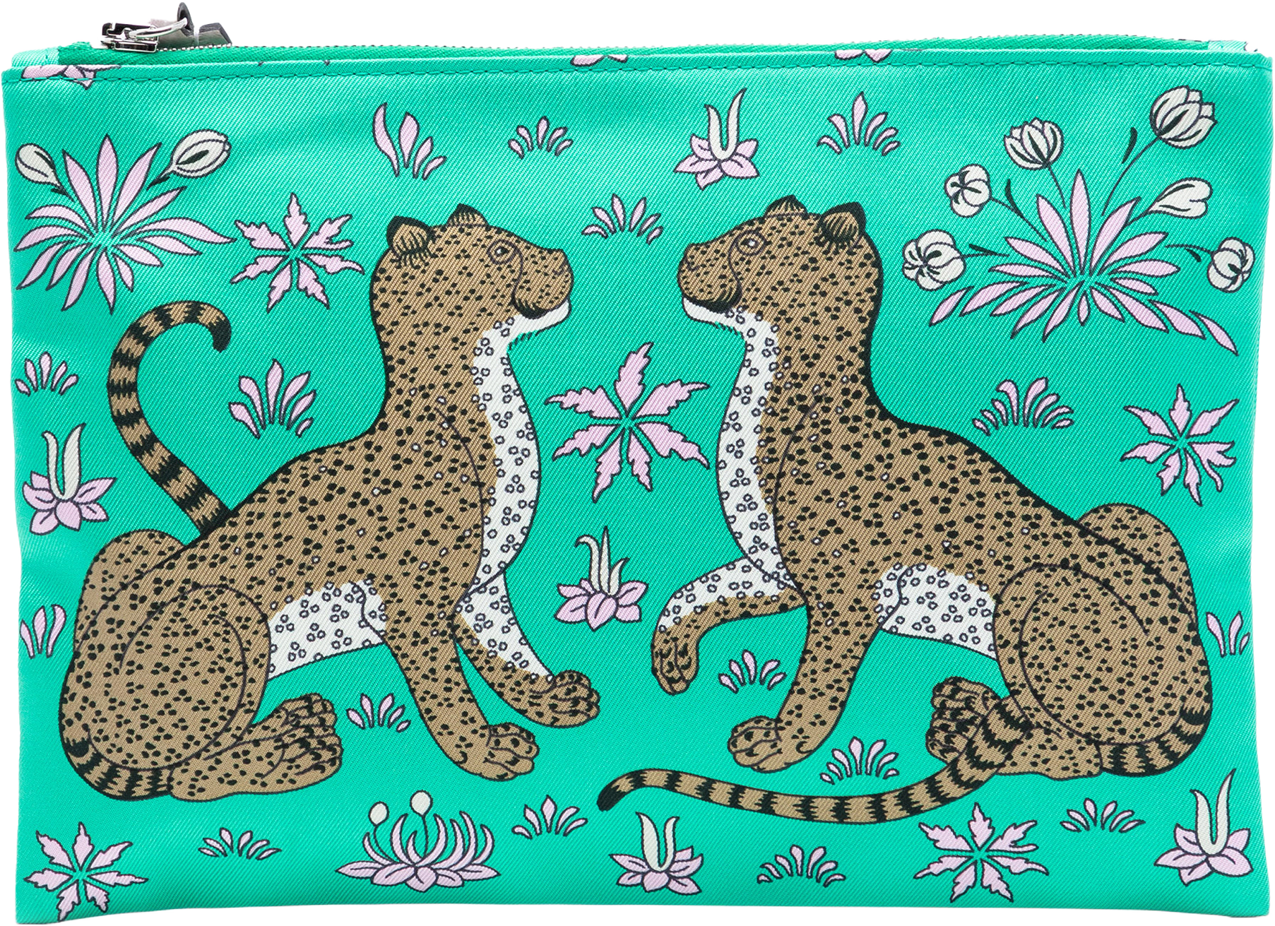 Hermès Les Leopards Silky Pocket Cosmetic Case, från Luxclusif, i färgen light green.