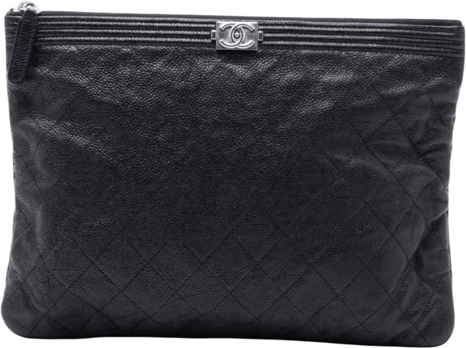 Chanel Medium Quilted Caviar Boy O Case Clutch, från Luxclusif, i färgen black.