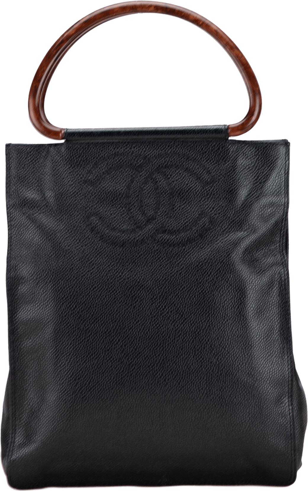Chanel Cc Caviar Wood Top Handle Tote, från Luxclusif, i färgen black.