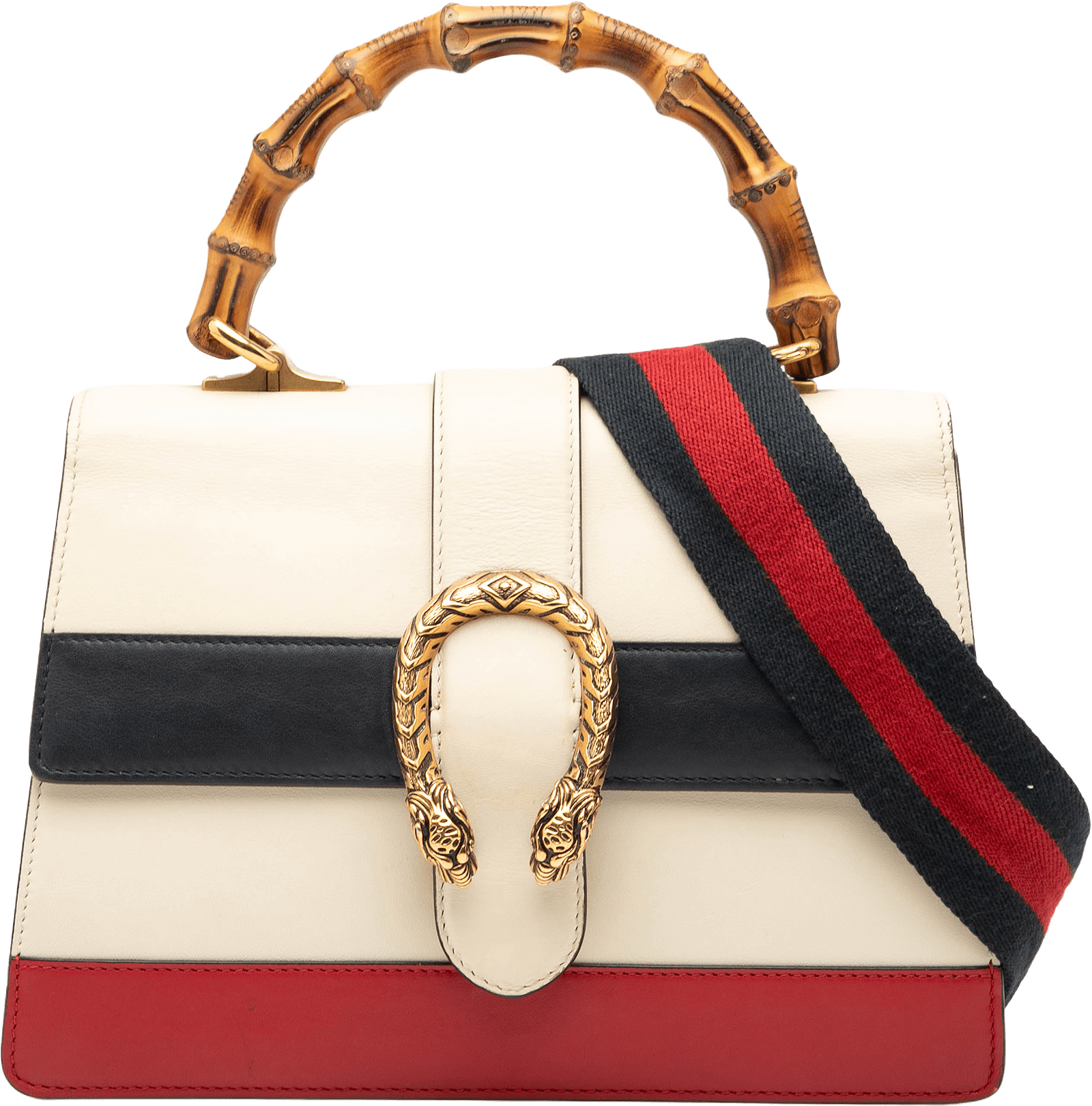 Gucci Medium Leather Bamboo Dionysus Web Satchel, från Luxclusif, i färgen white.