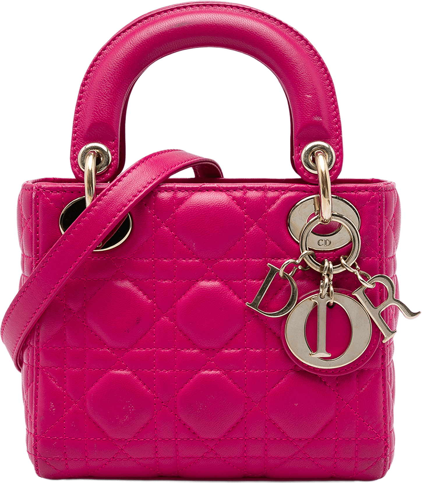 Dior Mini Lambskin Cannage Lady Dior, från Luxclusif, i färgen rosa.