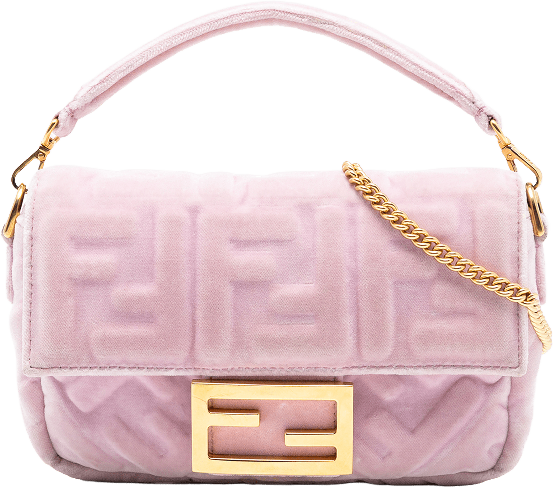Fendi Mini Zucca Embossed Velvet Baguette Satchel, från Luxclusif, i färgen light pink.