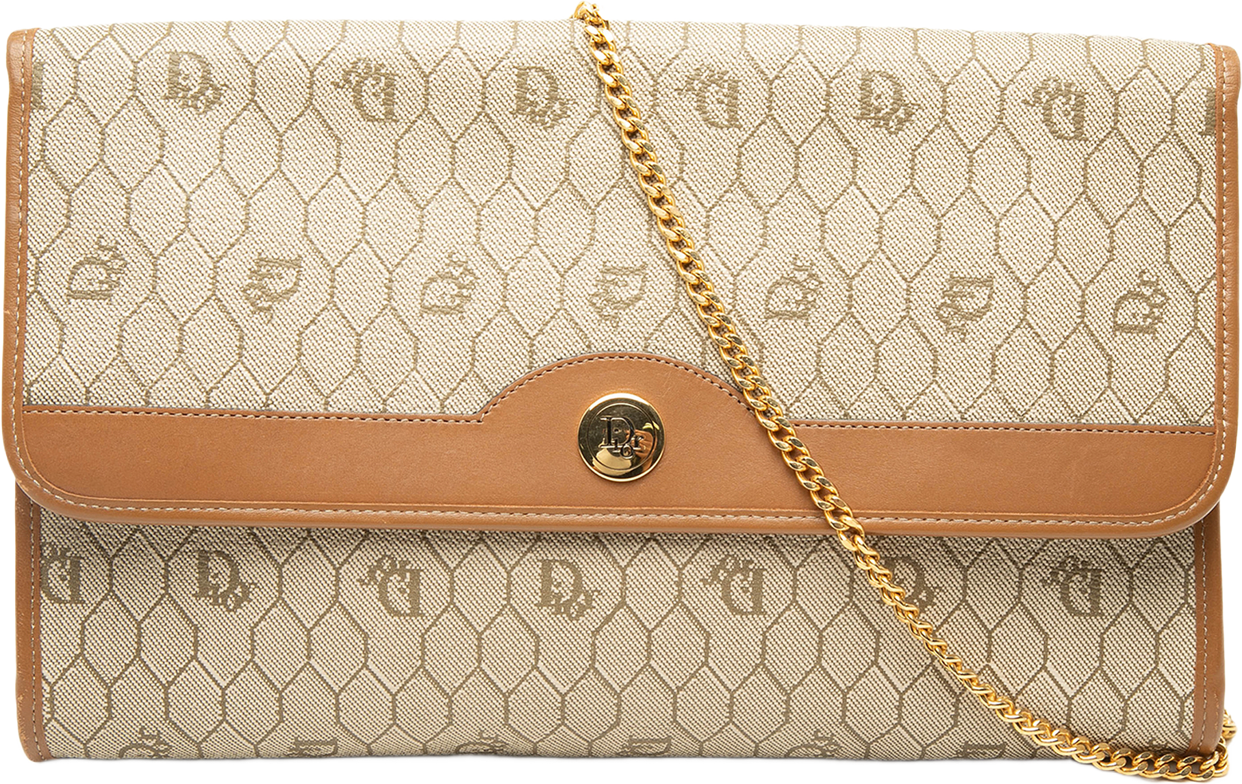 Dior Honeycomb Coated Canvas Chain Shoulder Bag, från Luxclusif, i färgen beige.