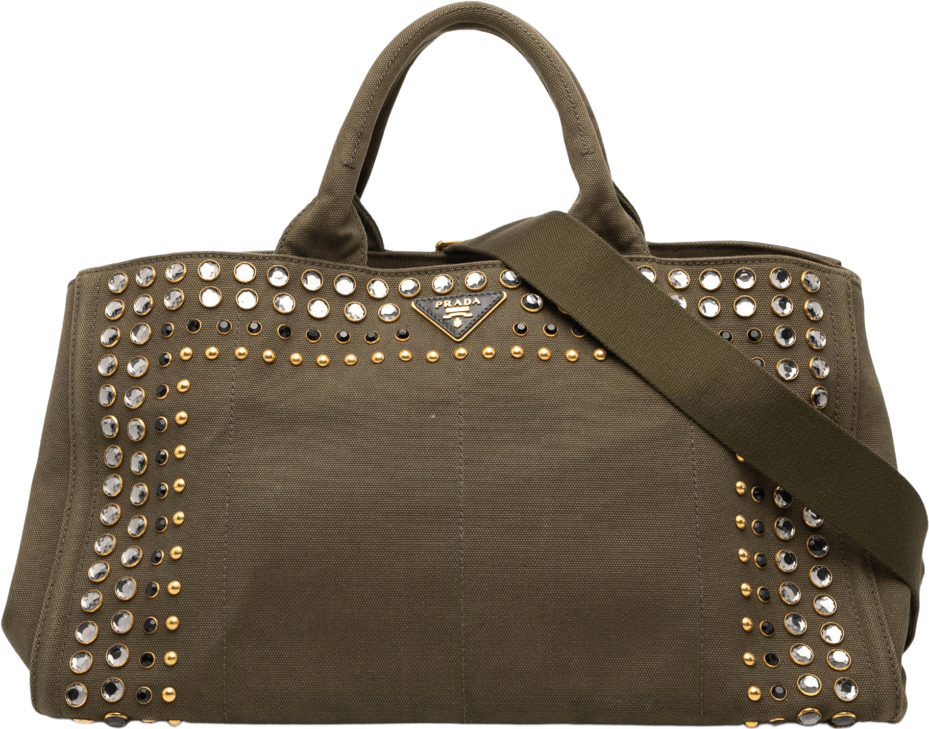 Prada Large Canvas Canapa Bijoux Satchel, från Luxclusif, i färgen olive green.