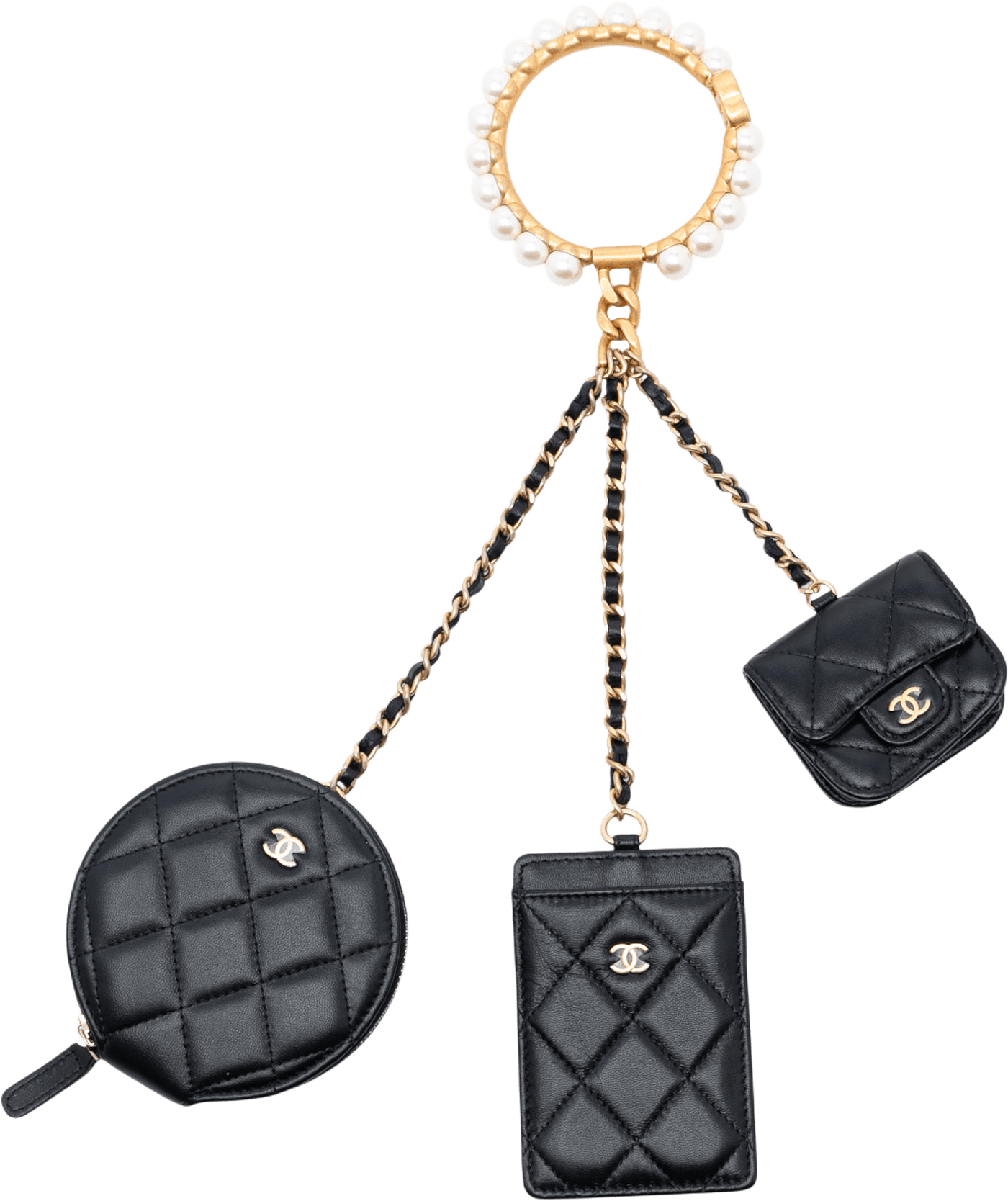 Chanel Quilted Lambskin Pearl Crown Cc Wristlet Multi Pouches, från Luxclusif, i färgen black.