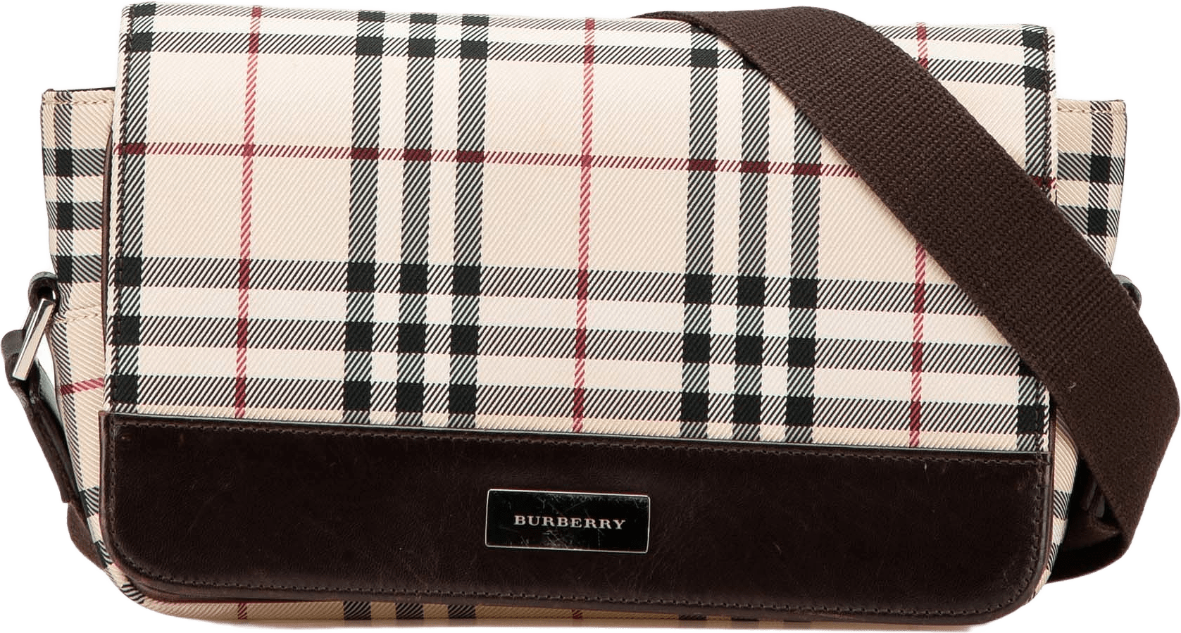 Burberry House Check Canvas Flap Crossbody, från Luxclusif, i färgen beige.