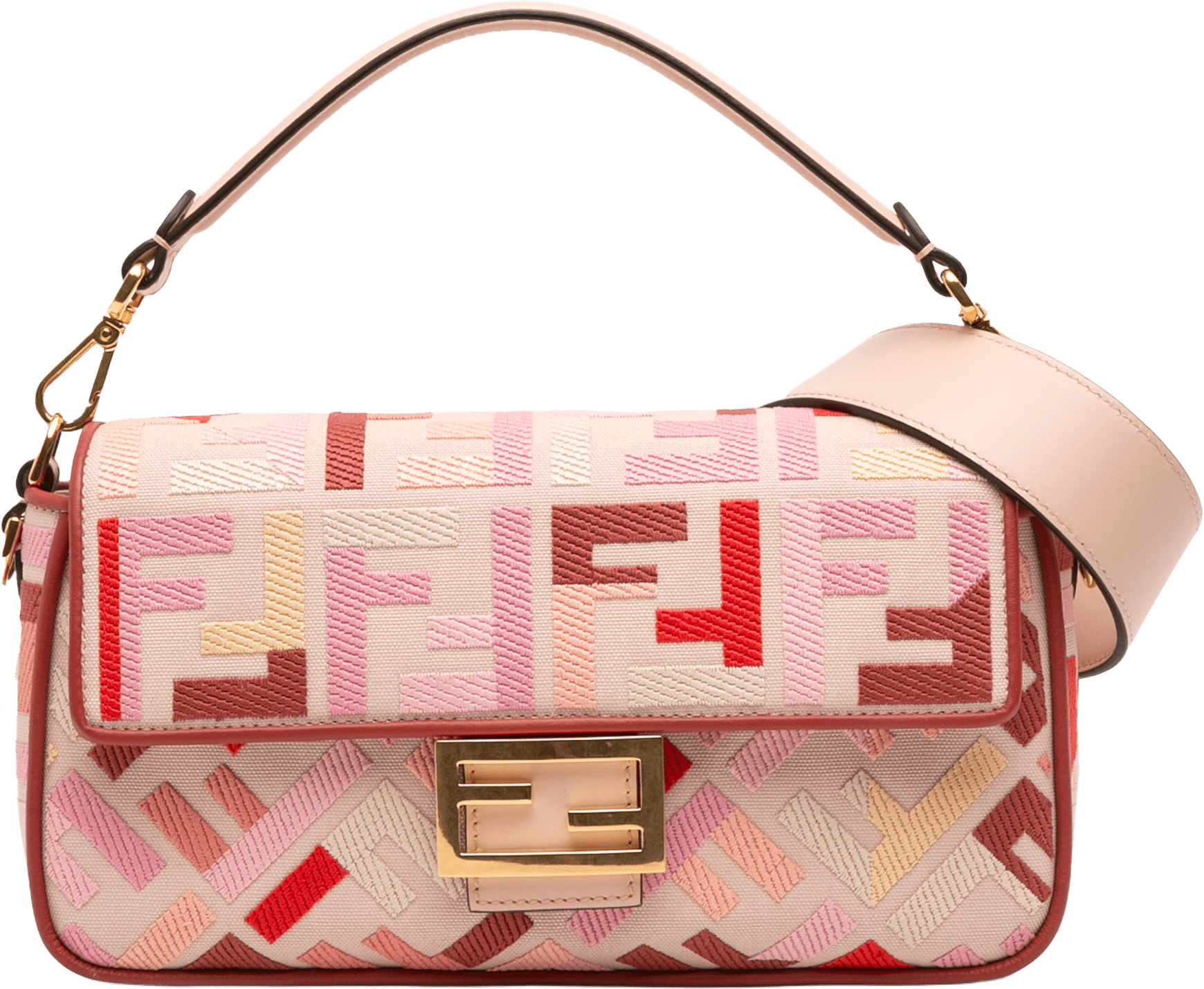 Fendi Zucca Embroidered Canvas Baguette Satchel, från Luxclusif, i färgen pink.