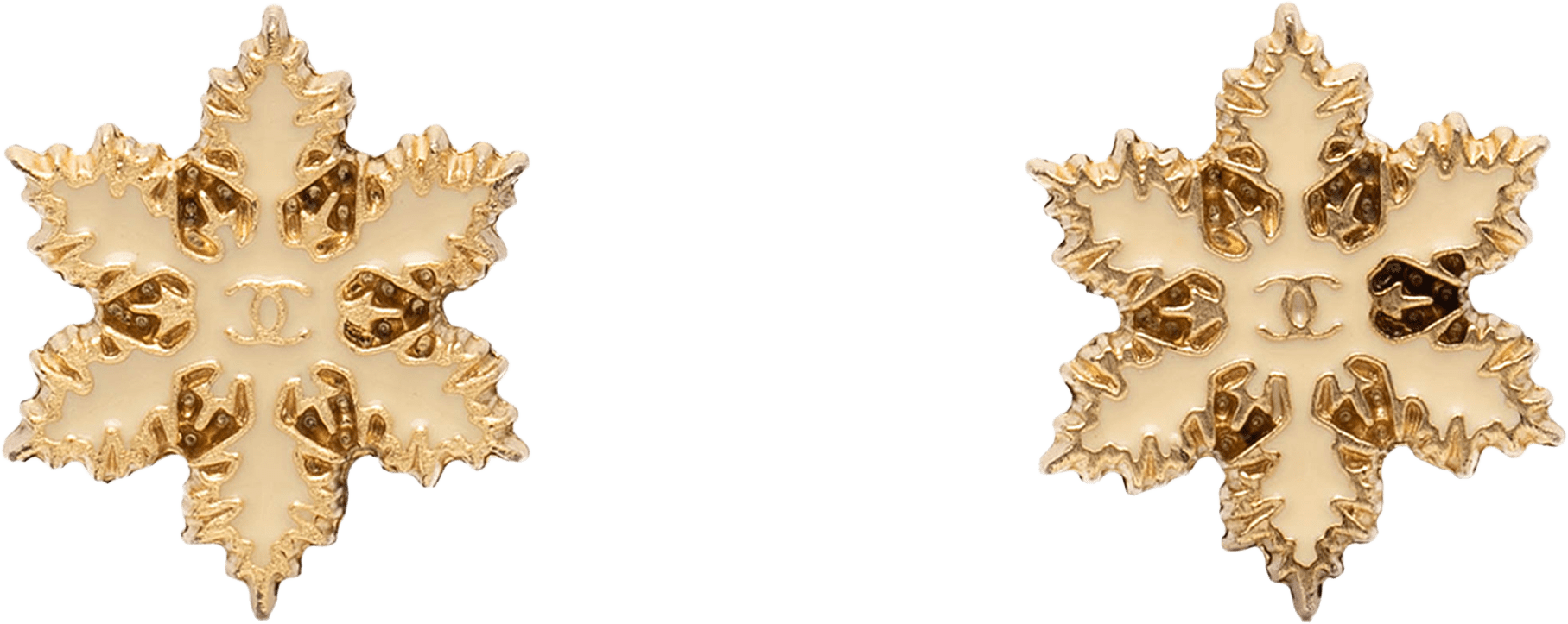Chanel Cc Gold Plated Enamel Snowflake Push Back Earrings, från Luxclusif, i färgen gold.