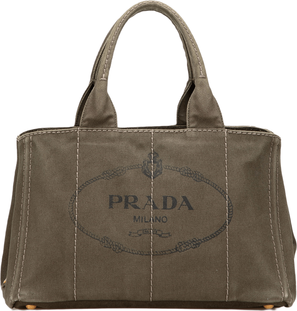 Prada Canvas Canapa Logo Satchel, från Luxclusif, i färgen dark khaki.
