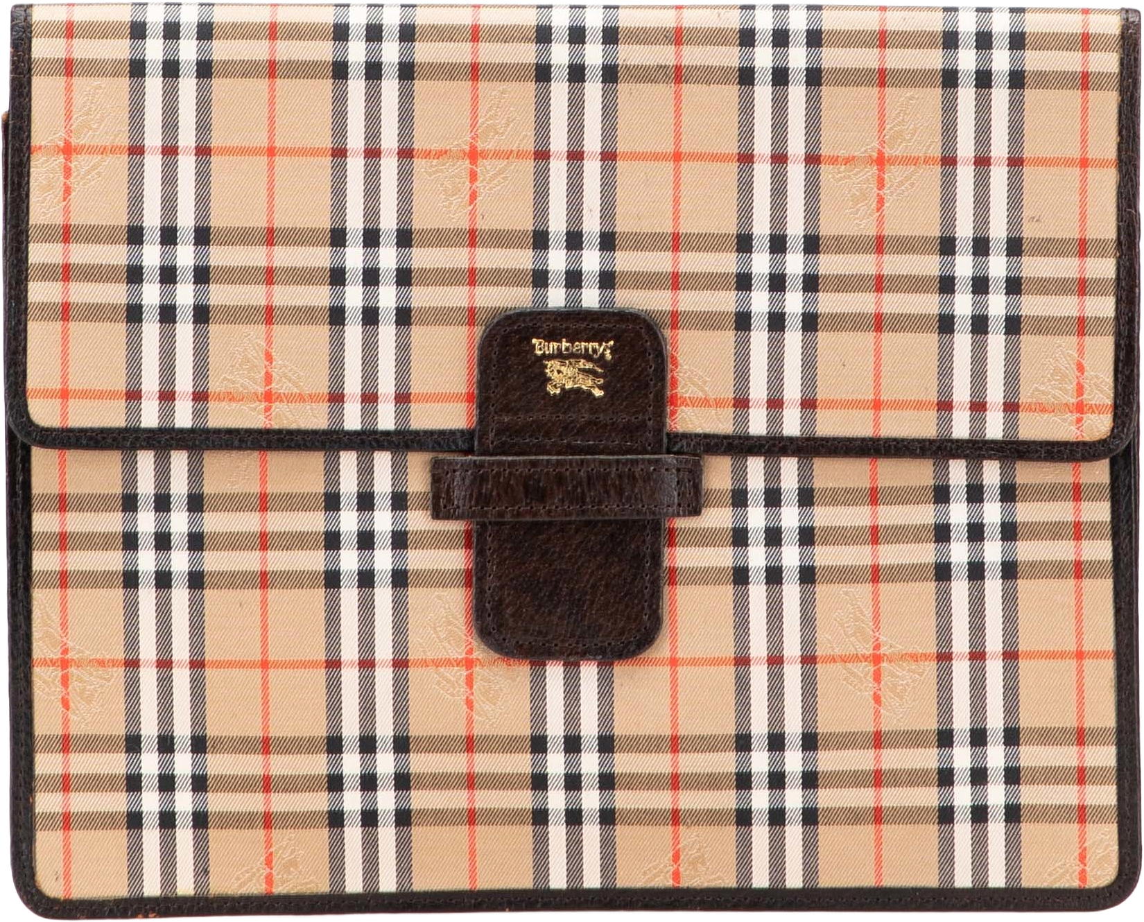 Burberry Haymarket Check Canvas Clutch, från Luxclusif, i färgen beige.