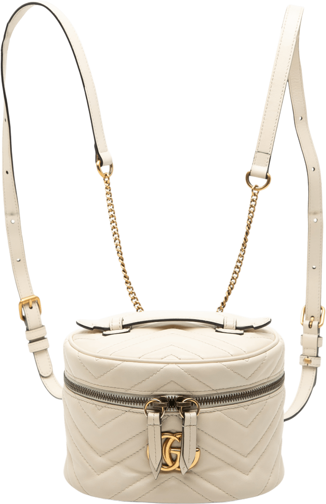 Gucci Mini Gg Marmont Matelasse Leather Round Backpack, från Luxclusif, i färgen white.