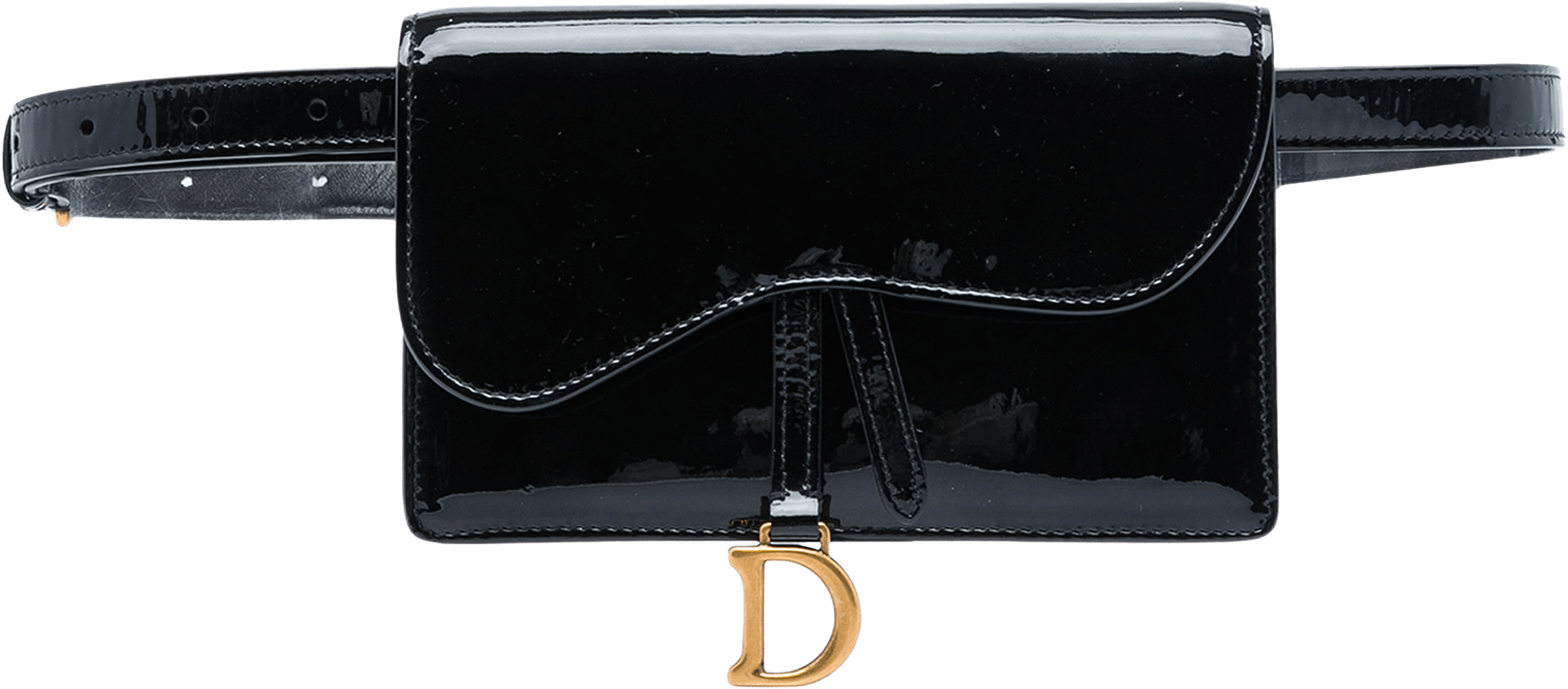 Dior Patent Saddle Belt Bag, från Luxclusif, i färgen svart.