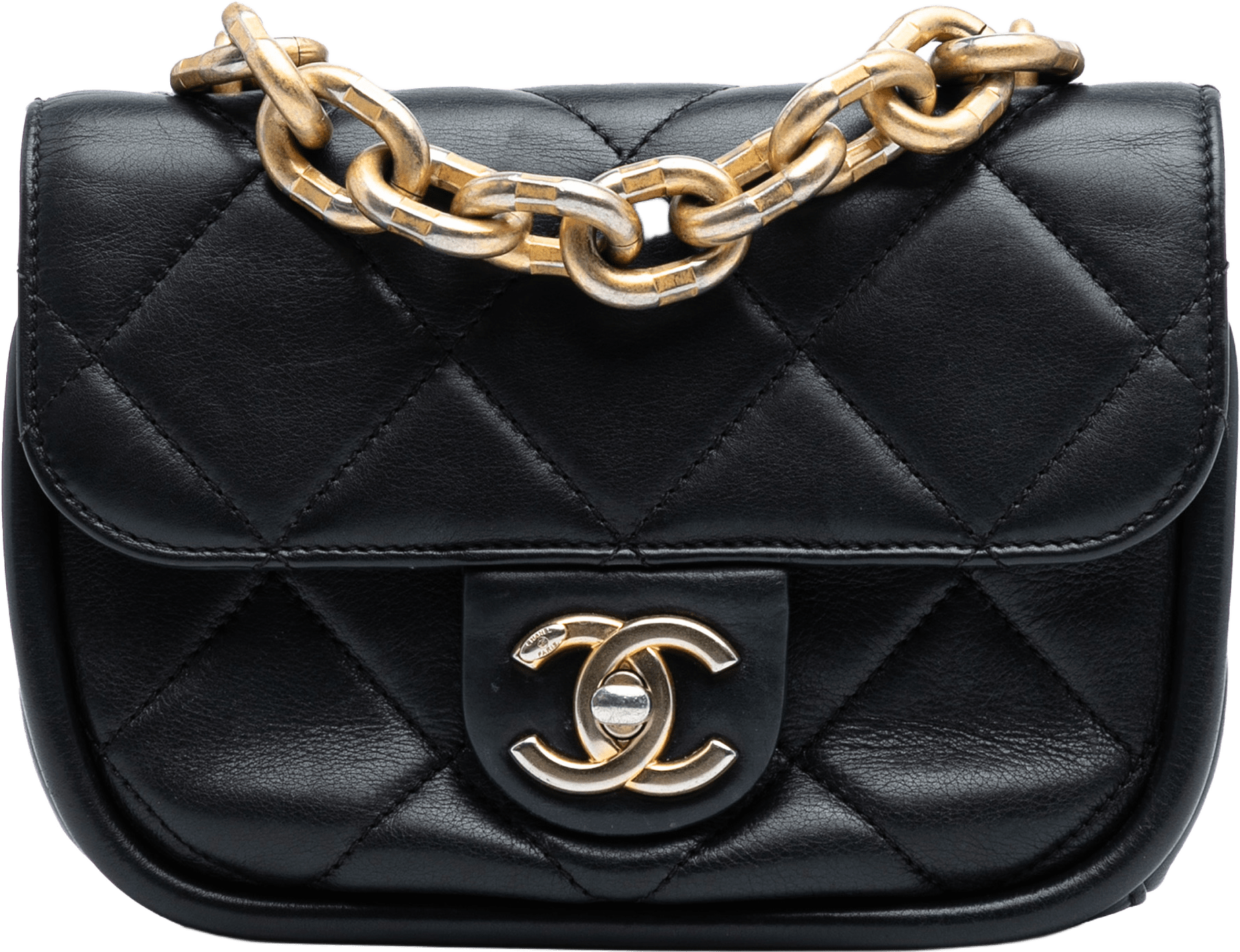 Chanel Mini Quilted Lambskin Chain Top Handle Flap, från Luxclusif, i färgen black.